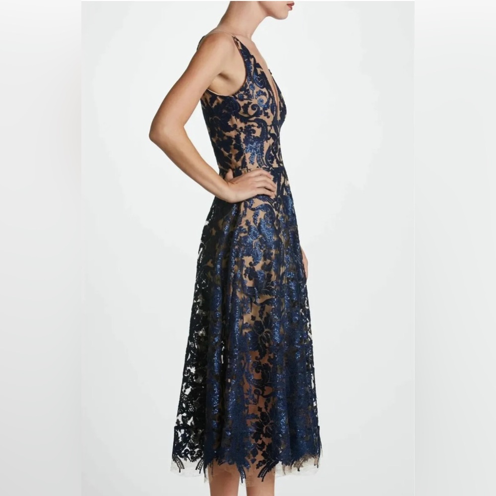 New Dress the Population Women's Blair Plunging Fit and Flare Midi Dress Sz XL - Picture 4 of 5